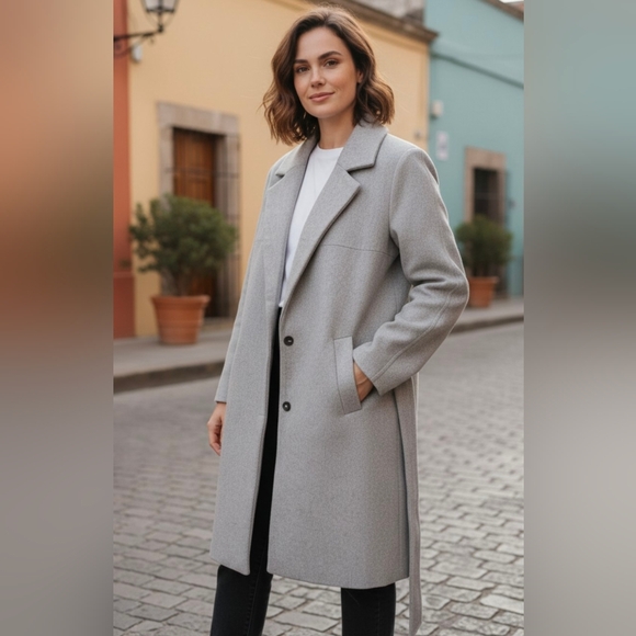 Vero Moda Women's Wool Light Grey Trench Coat. - Picture 2 of 16